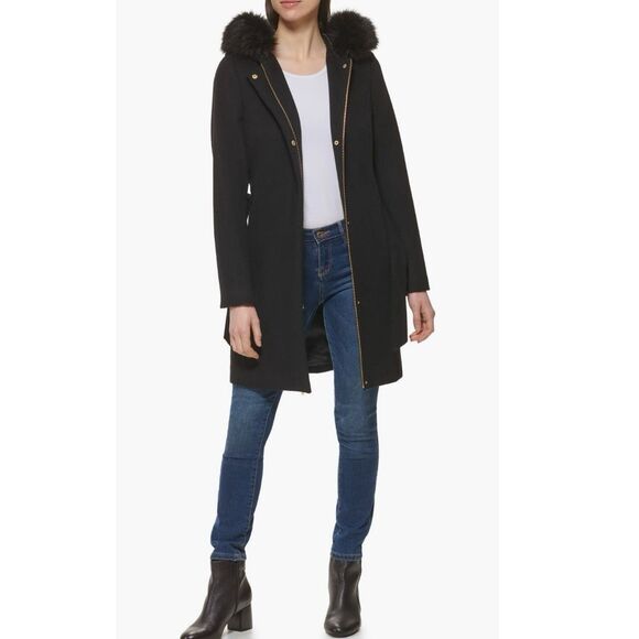 Cole Haan Signature Faux Fur Trim Wool Blend Jacket, Size 10, Black, NWT - Picture 5 of 5